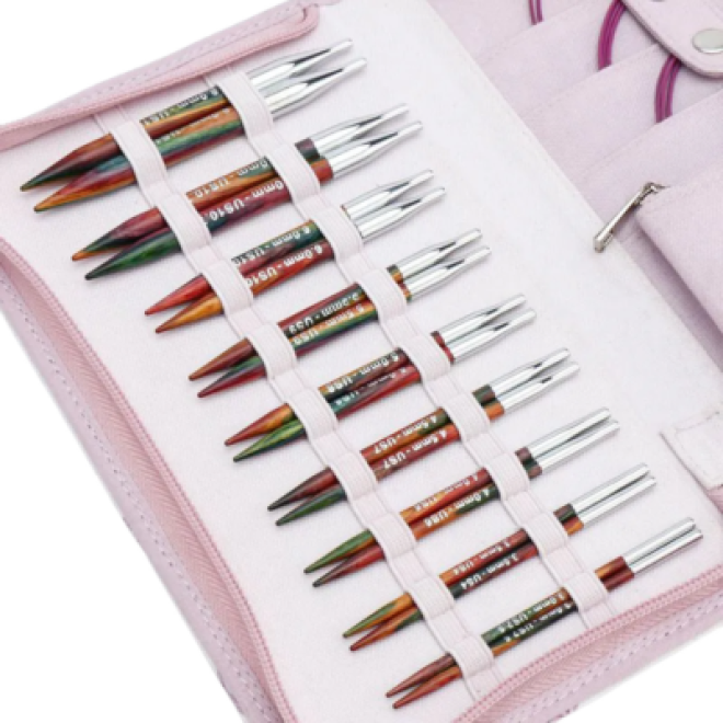 KnitPro Symfonie 2 austauschbares Nadelspitzen-Set 10 cm (4”) – 3,0–8,0 mm Birkenholz Deluxe