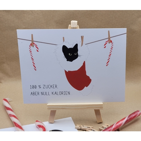 Postkarte „100 % Zucker, aber null Kalorien“ - Katzenmotiv