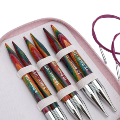 KnitPro Symfonie 2 austauschbares Nadelspitzen-Set 13 cm (5”) – Chunky Set 9,0–12,0 mm Birkenholz